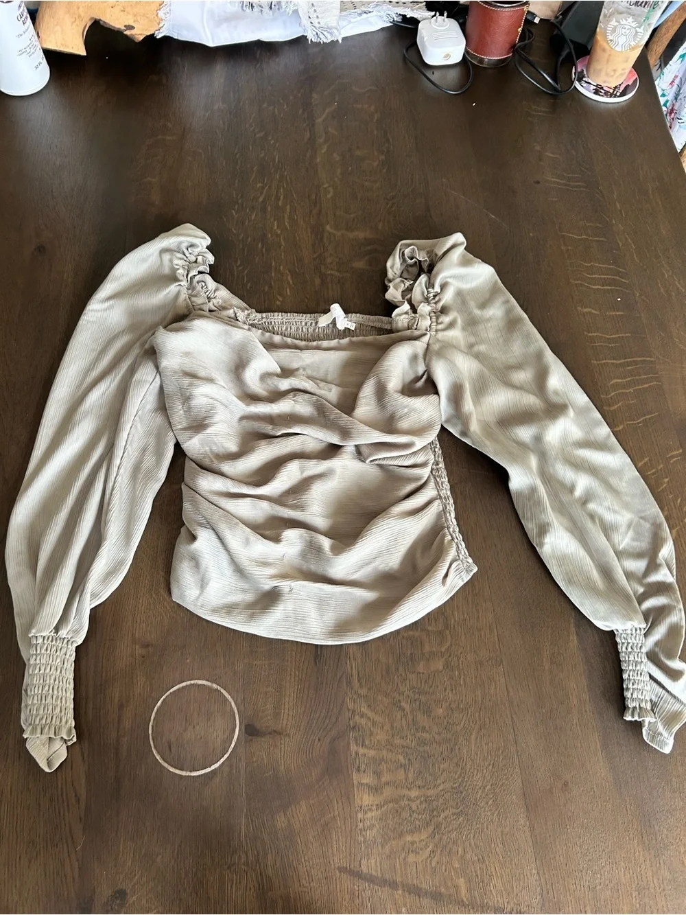 ASTR the label sage green puff sleeve square neck long sleeve blouse top